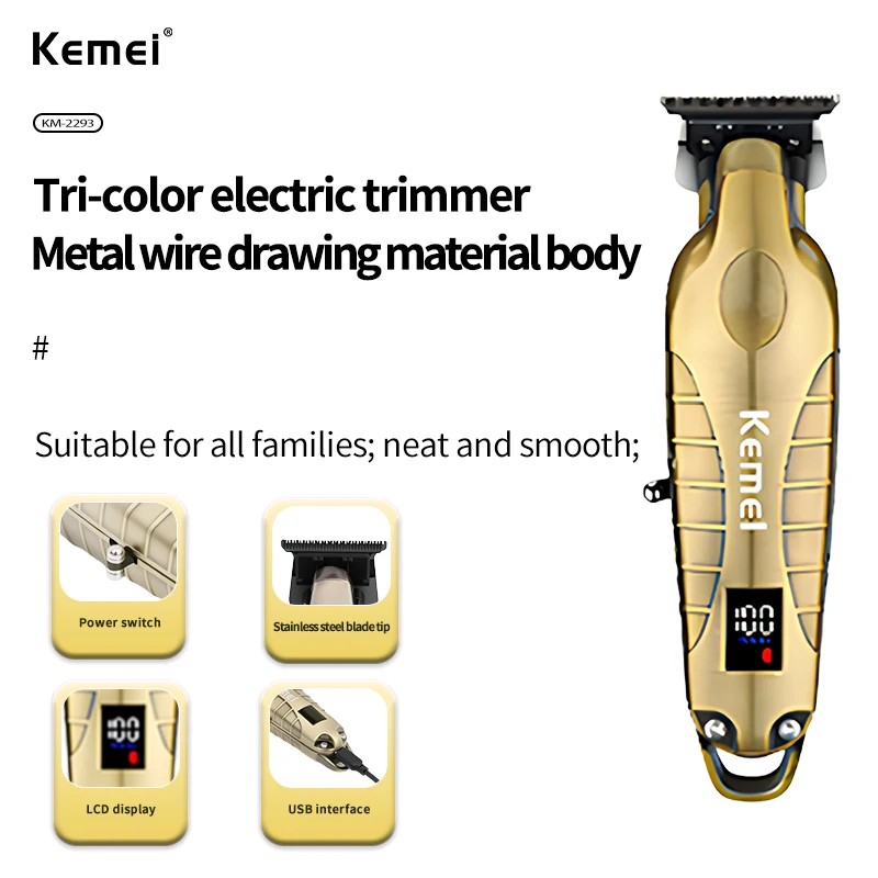 Kemei 2293 Tagliacapelli elettrici da uomo Barbiere professionale Tagliacapelli Intaglio senza fili Tagliacapelli in lega per il corpo