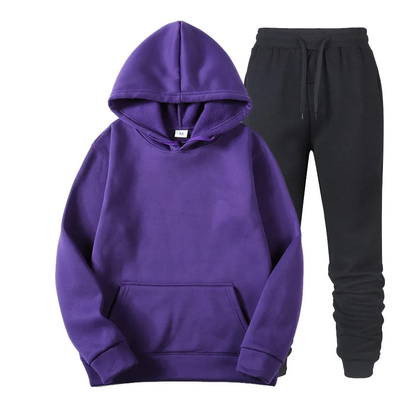 Sets Brand Solid Color Casual Hoodies+Fitness Pants Men Women Autumn Winter Warm Sweatpants Tracksuit Joggers Sportswear Suit