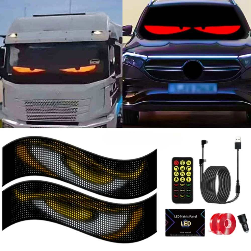 

2 шт. светодиодные фонари Devil Eyes для автомобиля, Bluetooth, управляемый через приложение, светодиодный мягкий экран, сделай сам, полноцветная реклама для автомагазинов
