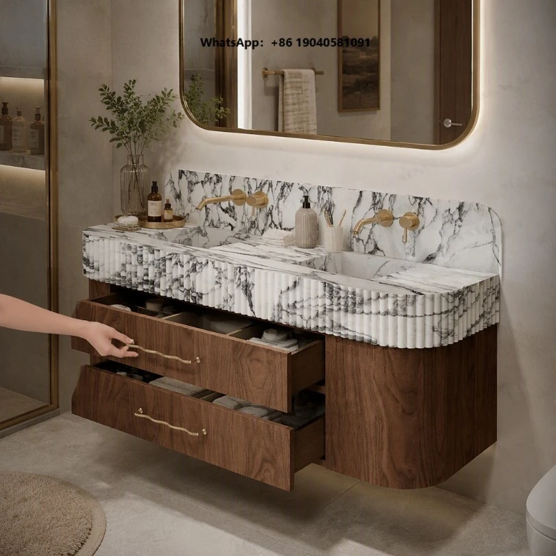 Popular Waterproof Walnut Cabinetry Natural Arabescato Corchia Marble Vanity Top for Luxury Family Bathroom Remodel