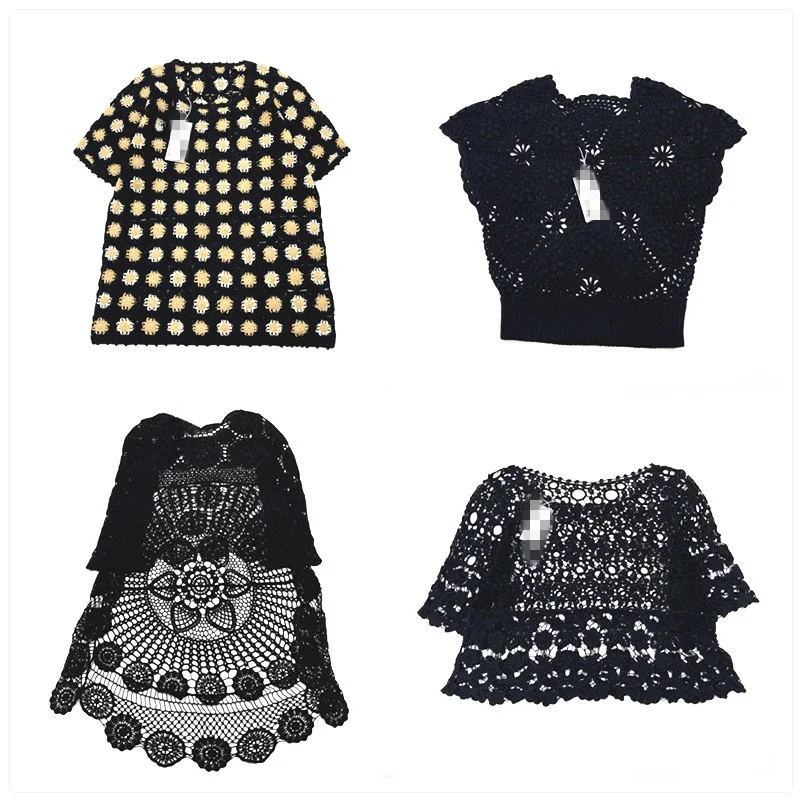 

Двухслойный ажурный однотонный роскошный вязаный свитер ручной работы в стиле ретро с цветочной вышивкой Long Sve round Ne ort S...