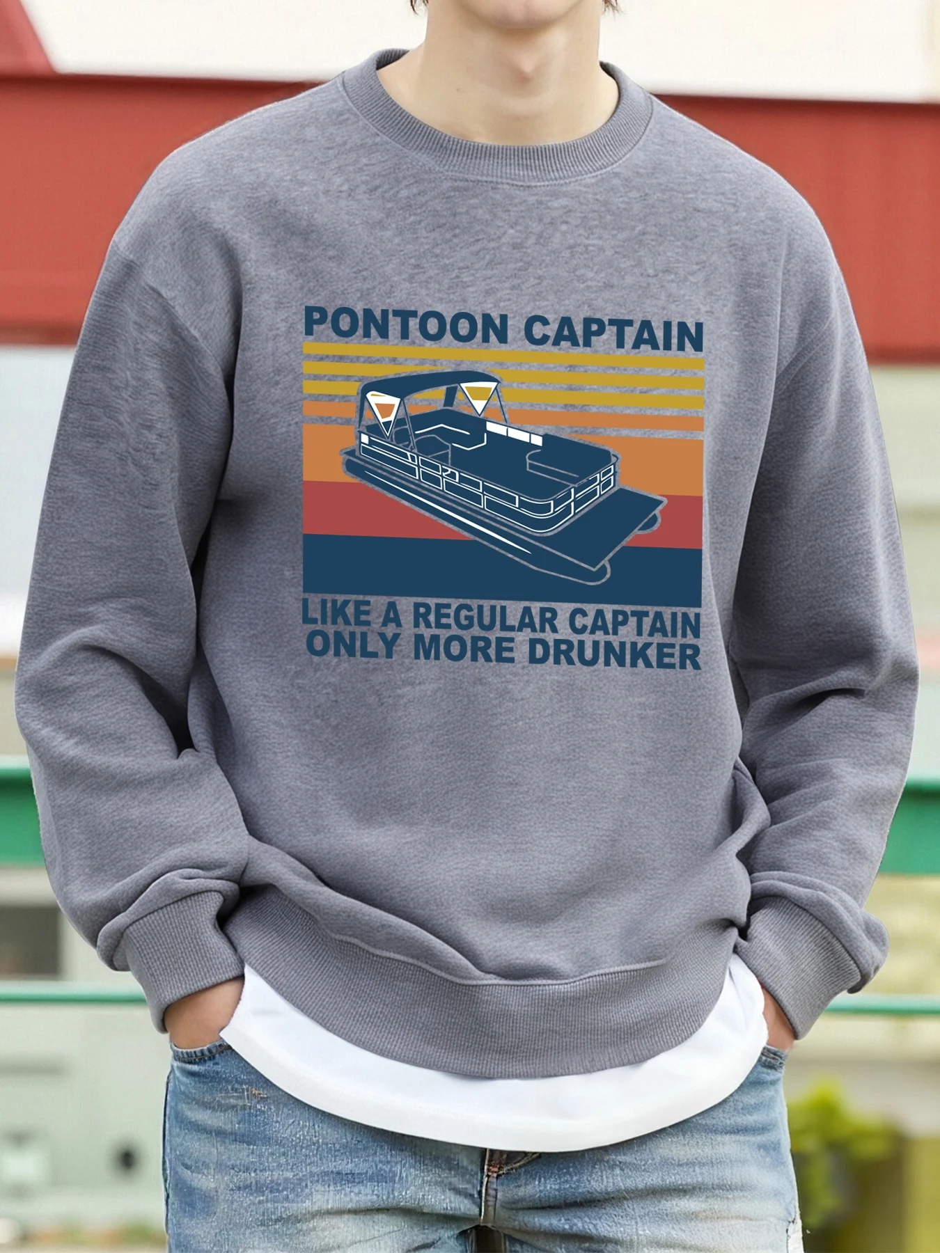 Ponton Kapitän Druck Sweatshirt Männer Crewneck Soft Tops Fashions Streetwear Casual Fleece Pullover Hip Hop Kleidung Alle-Spiel