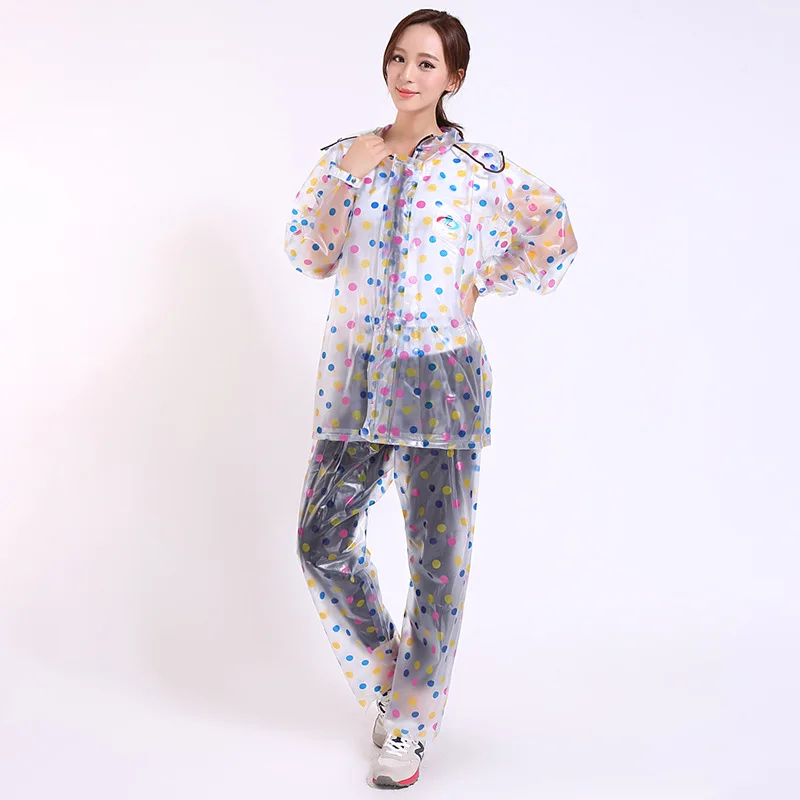 Rainbow Dots Cute Preppy Stylish Clear Waterproof Raincaot Suit Girls Jacket with Trousers