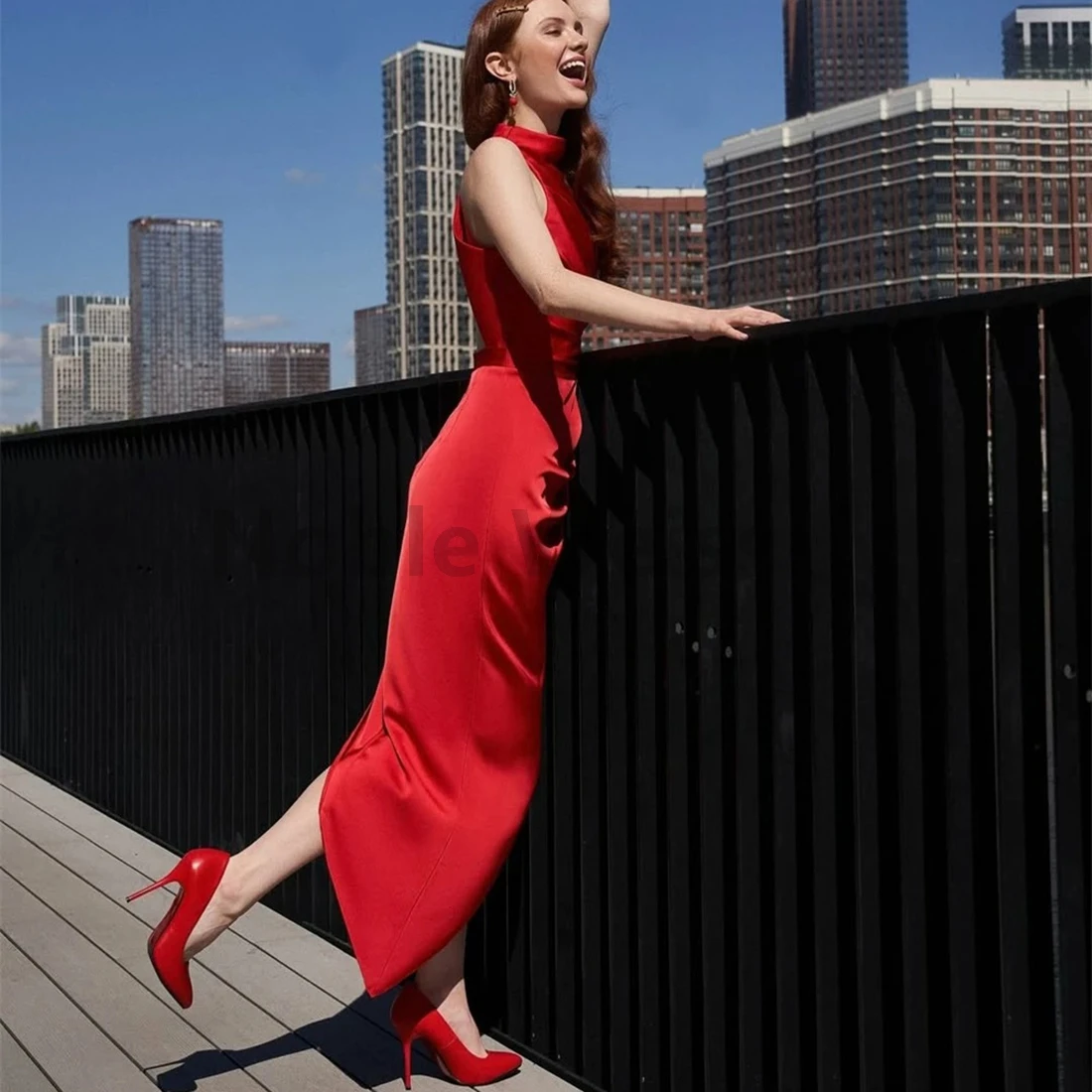 Elegante Satin-Abendkleider, Meerjungfrau, Stehkragen, Seitenschlitz, Partykleid, sexy Ballkleider nach Maß