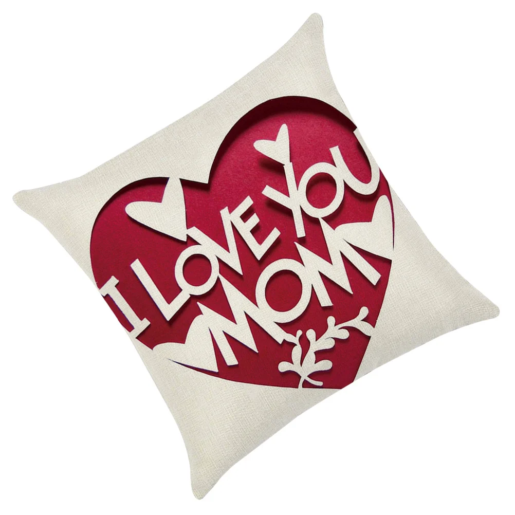 

I Love You Mom Pillow Case Linen Sofa Cushion Cover 45x45cm Mother's Day Gift Decorative Pillow Cover for Mom Home