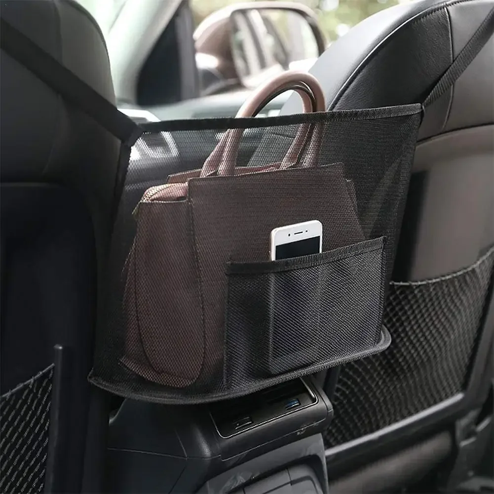 Large Capacity Car Seat Net Pocket Handbag Purse Holder Bag Organizer Storage Pet Net Barrier Dog Pouch Between Back Seats