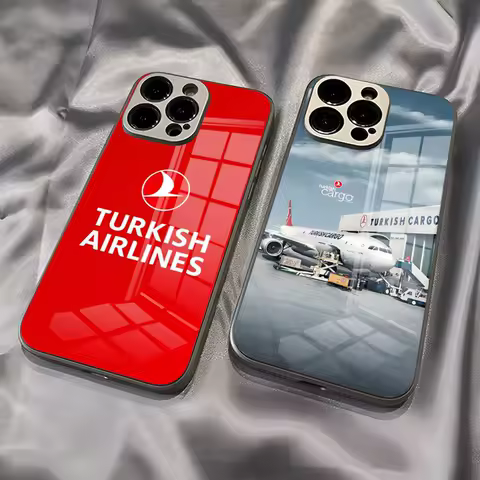 Turkish Airlines Phone Case New Cool Electroplated Glass Unique Fashion Drop-proof For Samsung S24 S23 S22 A55 54 53