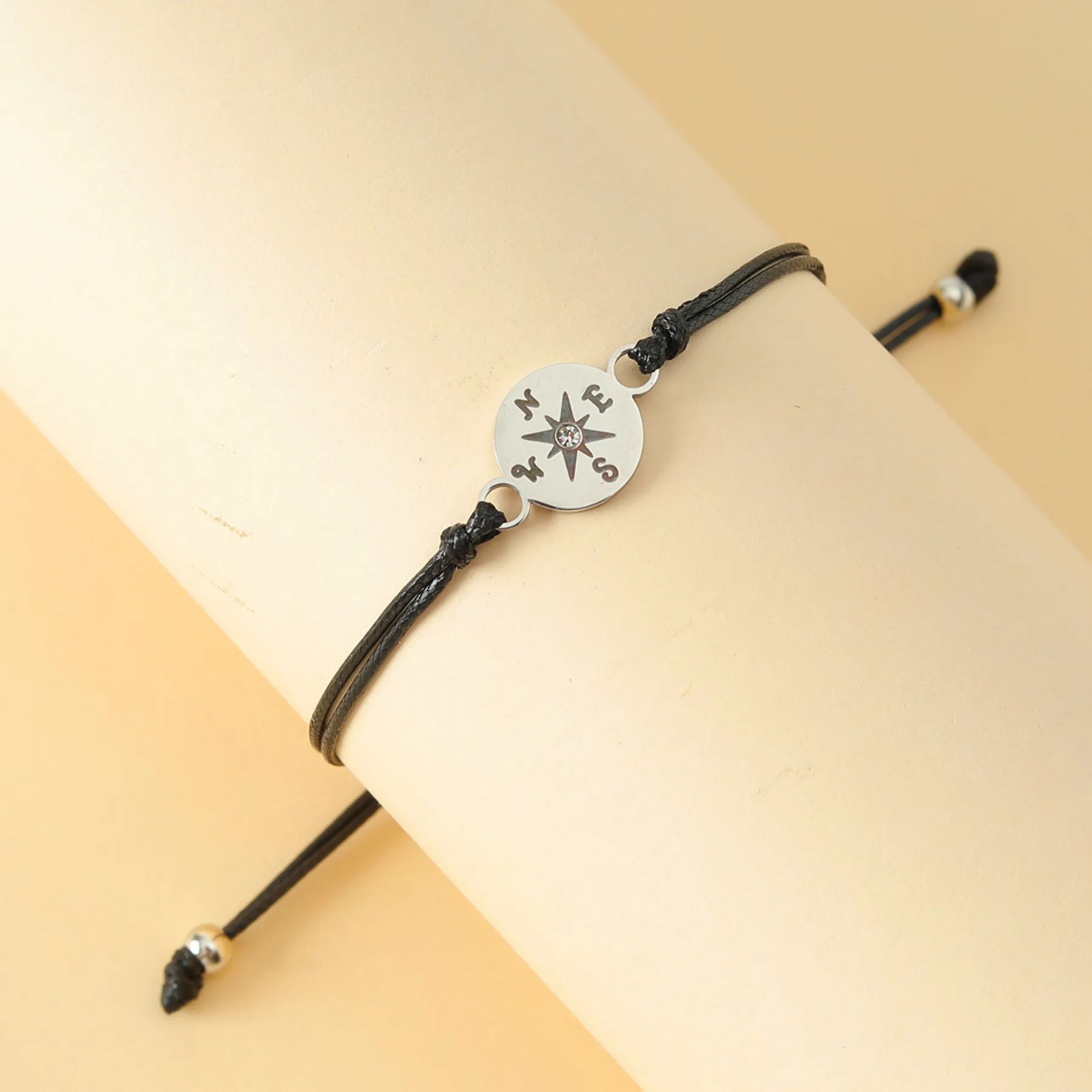 Simple Stainless Steel Compass Blessing Card Woven Bracelet Hip-hop Versatile Gift Wholesale