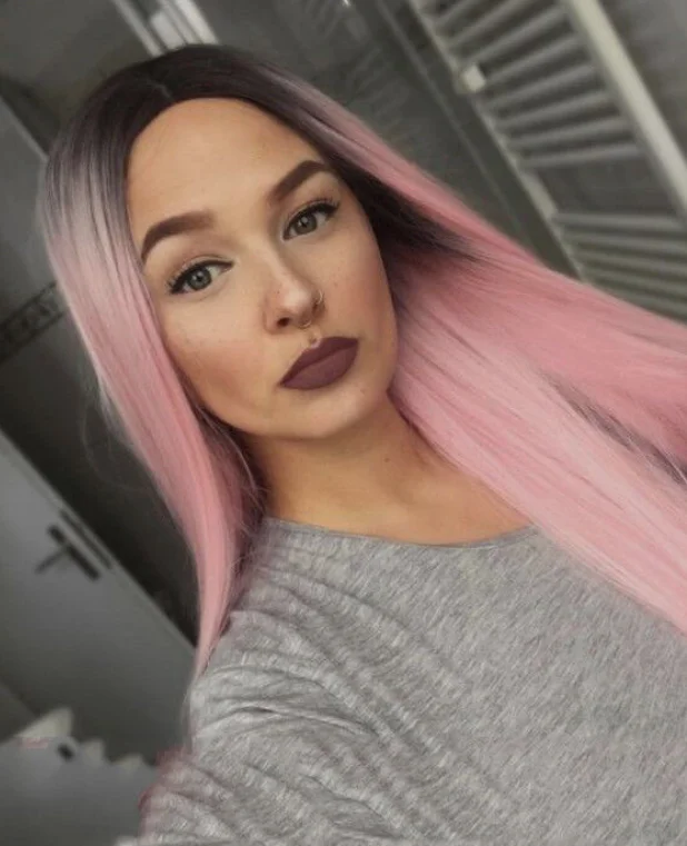 Wig Ombre sintetis panjang lurus HITAM Pink wig penuh murah untuk penggunaan sehari-hari Cosplay