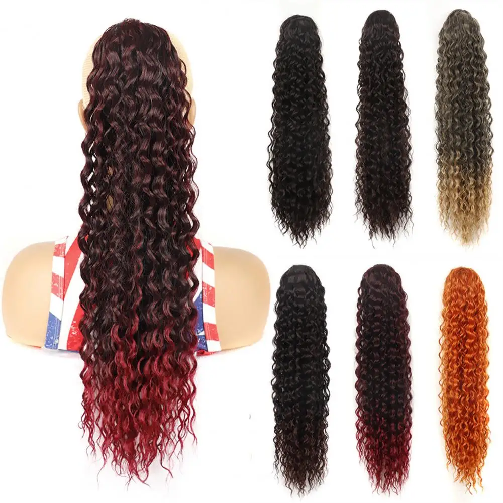 60cm Ladies Wig Fluffy Thicken Hairs Hair Styling Anti-slip Drawstring Netting Water Wave Long Curly Ponytail Wig Salon Supply