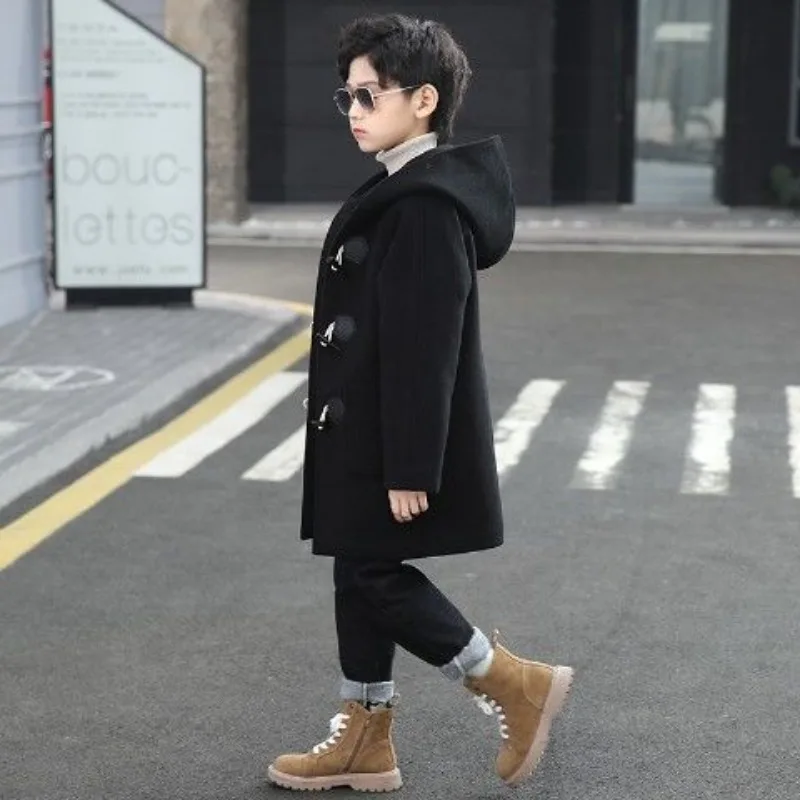 

Зимнее утепленное шерстяное пальто для мальчиков, новинка 2025 года, теплая верхняя одежда больших размеров в корейском стиле для детей