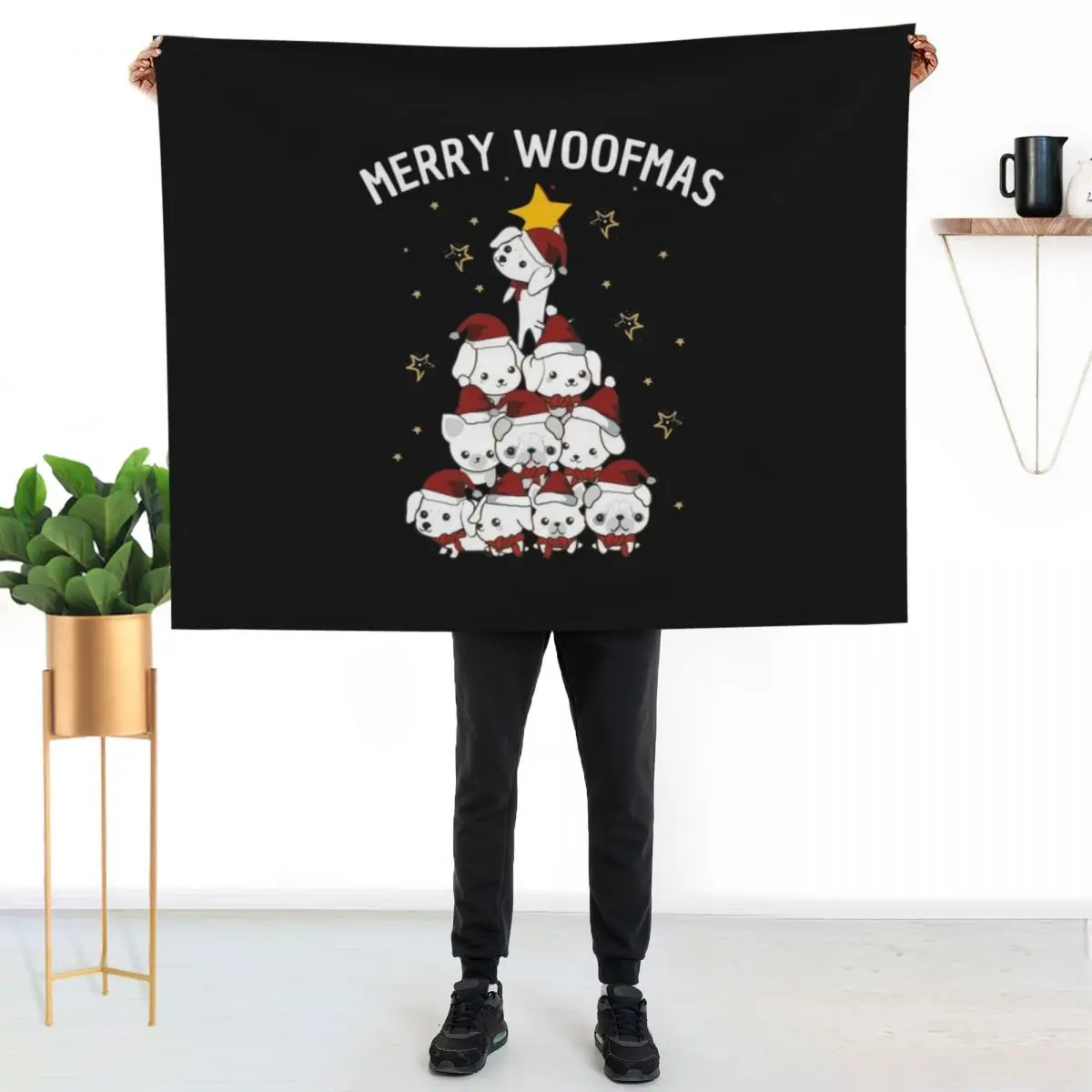 Merry Woofmas Dog Christmas tree with funny Santa puppies Throw Blanket Bed covers Decorative Beds Comforter Camping Blankets