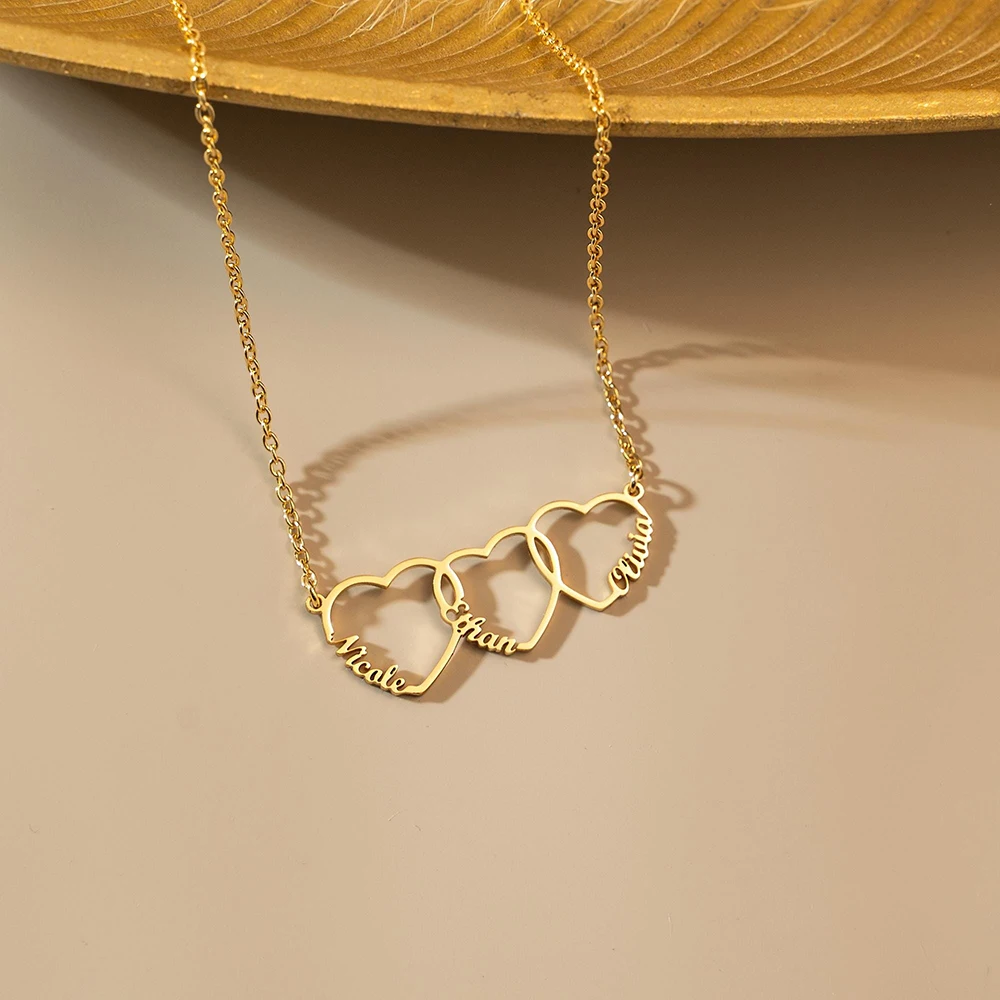 Family Custom Name Necklace with Heart Multiple Heart Necklace Name Necklace Mom Personalized Necklace Christmas Gift for Wife