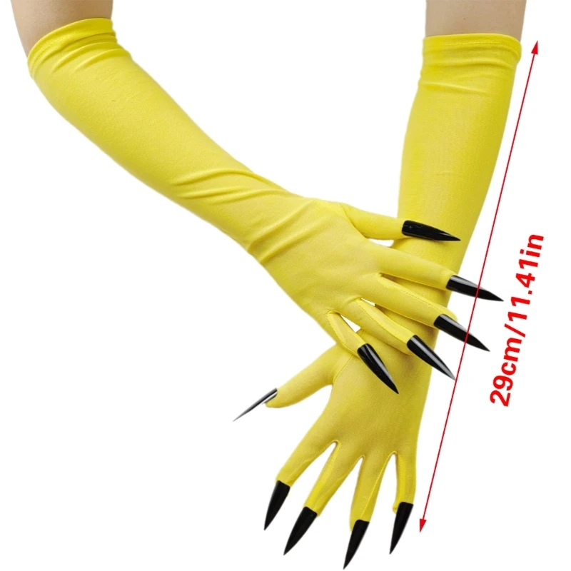 Fingernails Full Finger Gloves with Long Nails for Halloween Costume Props Fingernails Gloves Long Nails