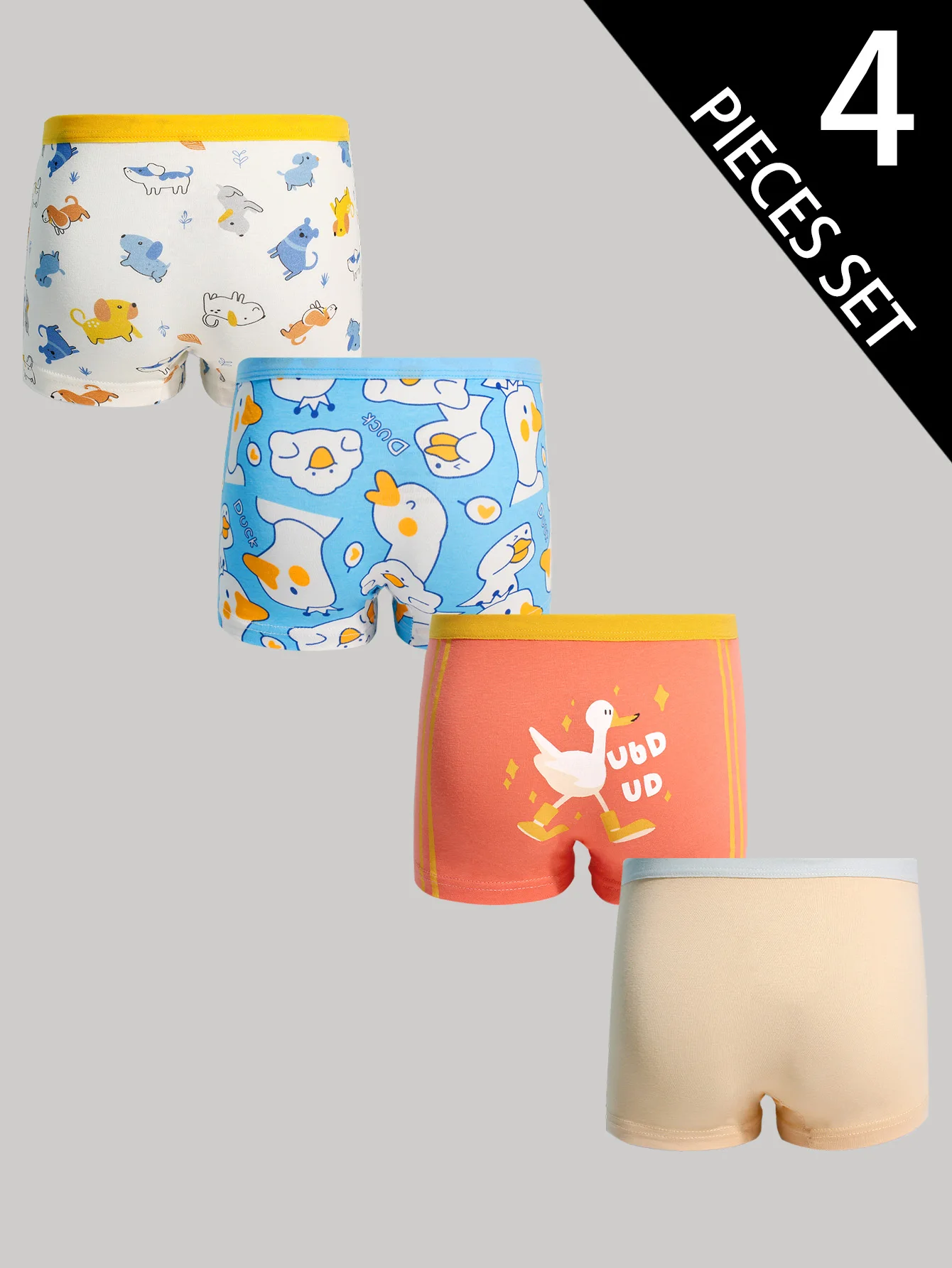 4-Pack Cute Duck And Dog Pattern Briefs for Boys Aged 4-7 Comfortable Breathable Flat Angle Underwear for Kids