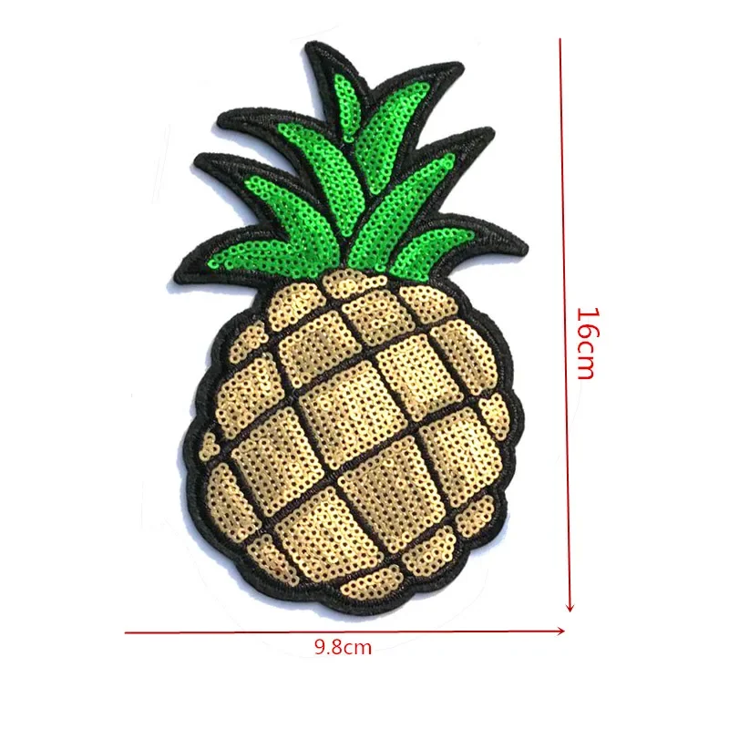 Embroidery Yellow Pineapple Sequins Patch of Iron on Clothing Large Fruit Applique Sew on DIY T Shirt Bag Embroidered Patches