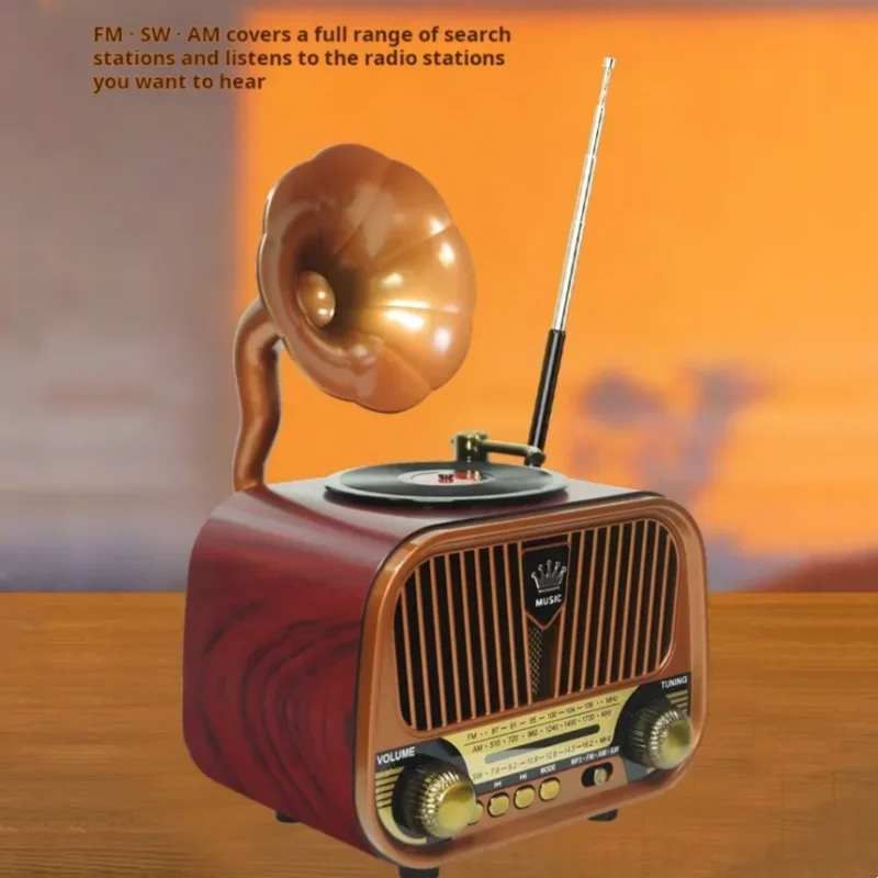 

Retro MD-1319BT Turntable Shaped Wireless BT Speaker Gramophone Vintage Style AM FM SW Radio TF USB Boombox