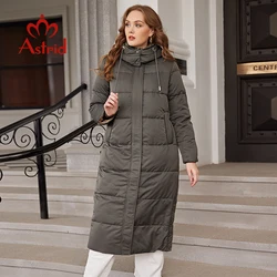 Astrid-Parca feminina de capuz grande, casaco longo quente, jaqueta de costura, moda casual, roupas femininas, inverno, 2022