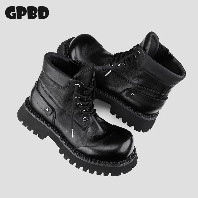 GPBD Mountain Boot Outdoor Thick-soled Large Top High Rise Retro Style Men's Boots for Autumn 2025 Trend Model Derby Boots