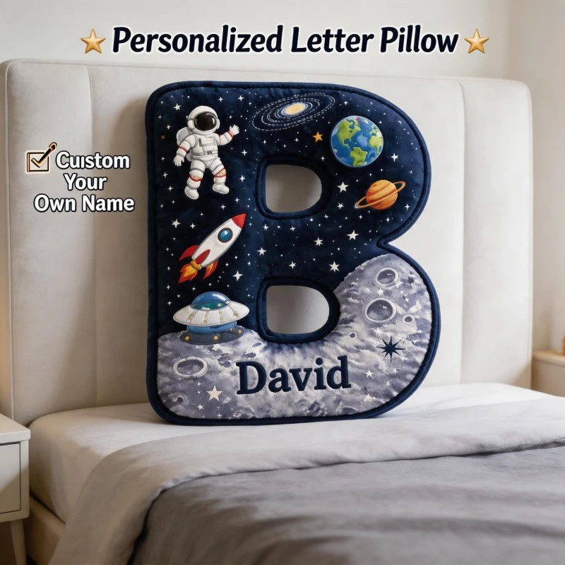 Custom Photo Shaped Pillow, Space Astronaut Letter B Decorative Cushion, Personalized Name Accent Pillow for Sofa & Bedroom, Uni