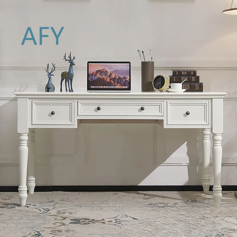 Premium Solid Wood White Desk for Small Apartment Home Office Bedroom Study Writing Desk Modern Minimalist Space Saving