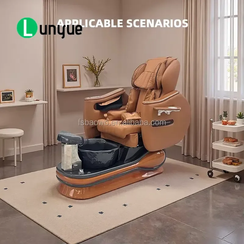 Luxury Electric Pedicure Chair with Ceramic Tub Copper Frame Reclining Adjustable Foot Spa Massage Seat for Nail Manual