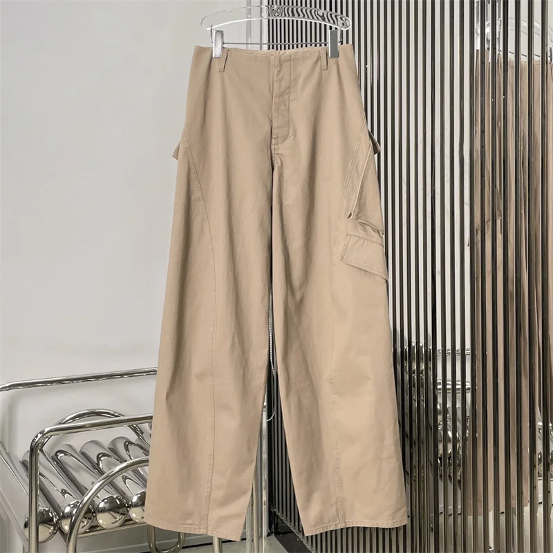 여성용 바지 2025년 가을 신상 로우라이즈 슬림핏 스트레이트 팬츠 고품질 순면 카고 팬츠 비대칭 바지