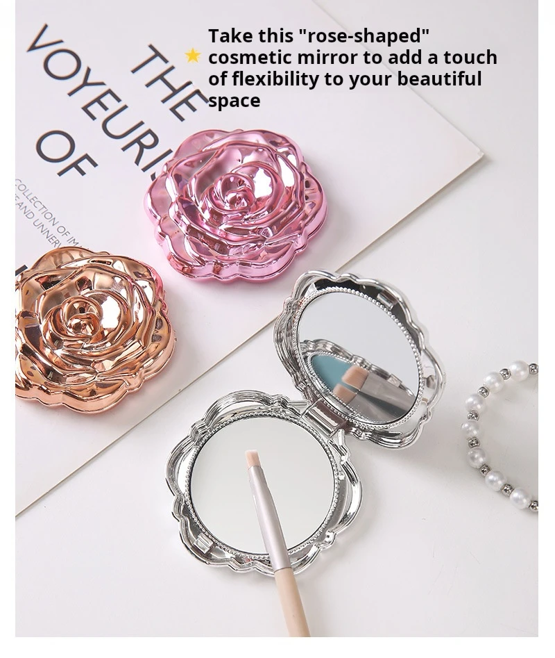 Mini miroir Portable rétro fleur de Rose, petite miroir de maquillage de poche, miroirs à main Double face, outil de beauté cosmétique Compact, 1 pièce