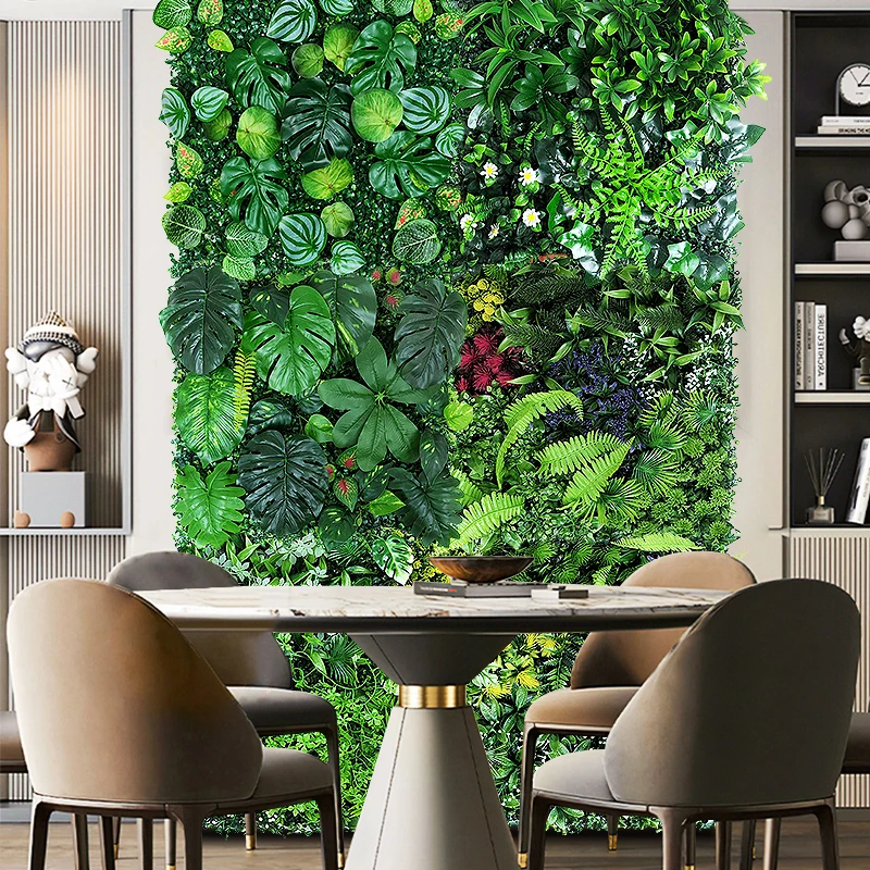 Artificial Plant Rattan Fake Panel Lawn Simulation 20X20in Green Leaf Grass Mesh Grille Wall Decoration Outdoor Indoor Garden