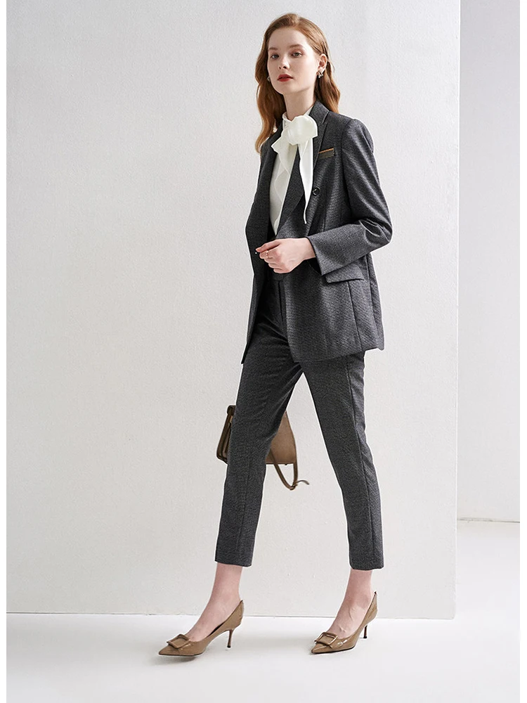 

Шерстяной костюмный комплект Ele с тонким узором в клетку, пошив в стиле Нинся, повседневный, для работы и отдыха, женская модная коллекция весна