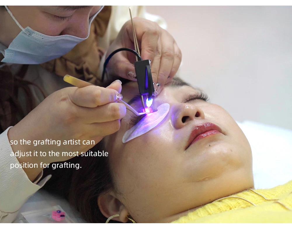 Professional Pinky Leem UV LED Eyelash Extension Glue Curing Light System with Precision Tweezers Kit, 2s Rapid Curing Technolog
