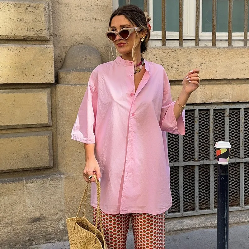 

Talenza Pink Casual Blouses Fashion Single Breasted Loose Patchwork Basic Women's Shirt Tops New Commuter Streetwear Shirt Tops