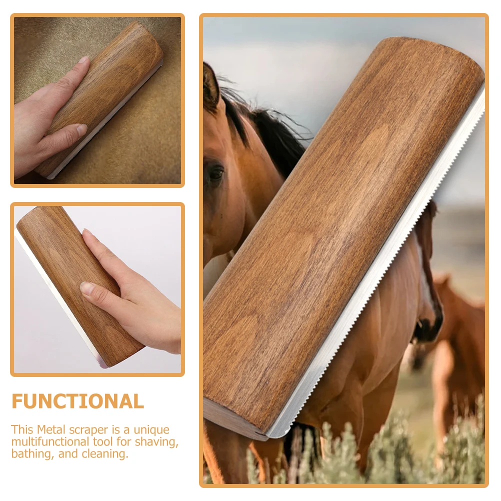 

20cm Wooden Horse Sweat Scraper Equine Grooming Tool Cleaning Comb Metal Brush Livestock Hair Removing Brush Horse