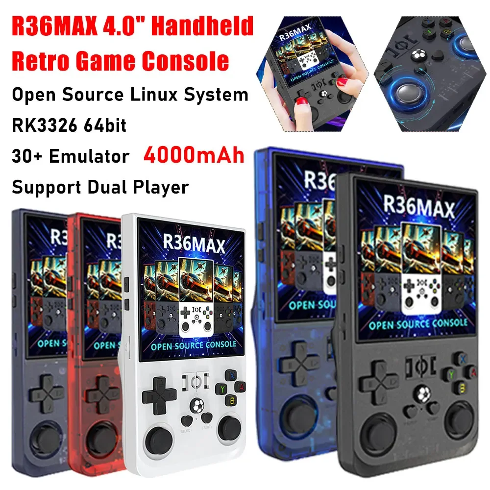 

R36MAX Handheld Game Console Open Source Linux Consoles 4.0 Inch 4000mAh RK3326 64bit 30+ Emulator Retro Video Game Consoles