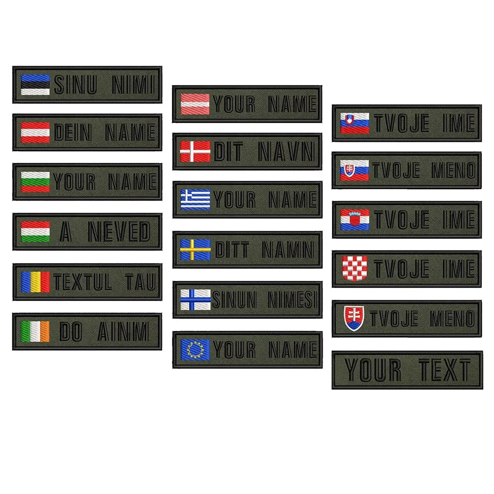 1PC 10cmX2.5cm Patch de Bandeira Personalizado com Nome, Emblema de Listras com Velcro, Estônia, Áustria, Bulgária, Hungria, Romênia, Irlanda, verde