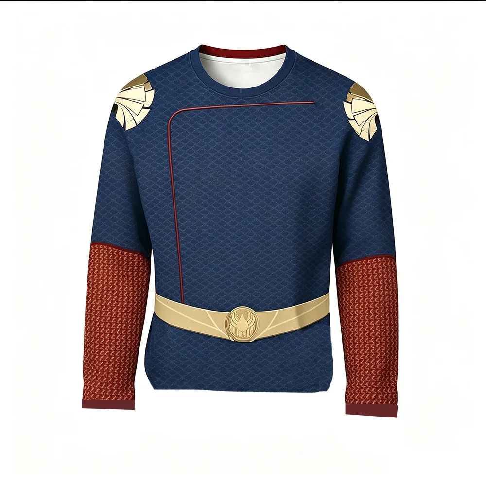 The Boys Homelander Inspired 3D Print T-Shirt & Long Sleeve Jersey, Unisex Cosplay Costume Blue Gold Print Casual Top for Fans