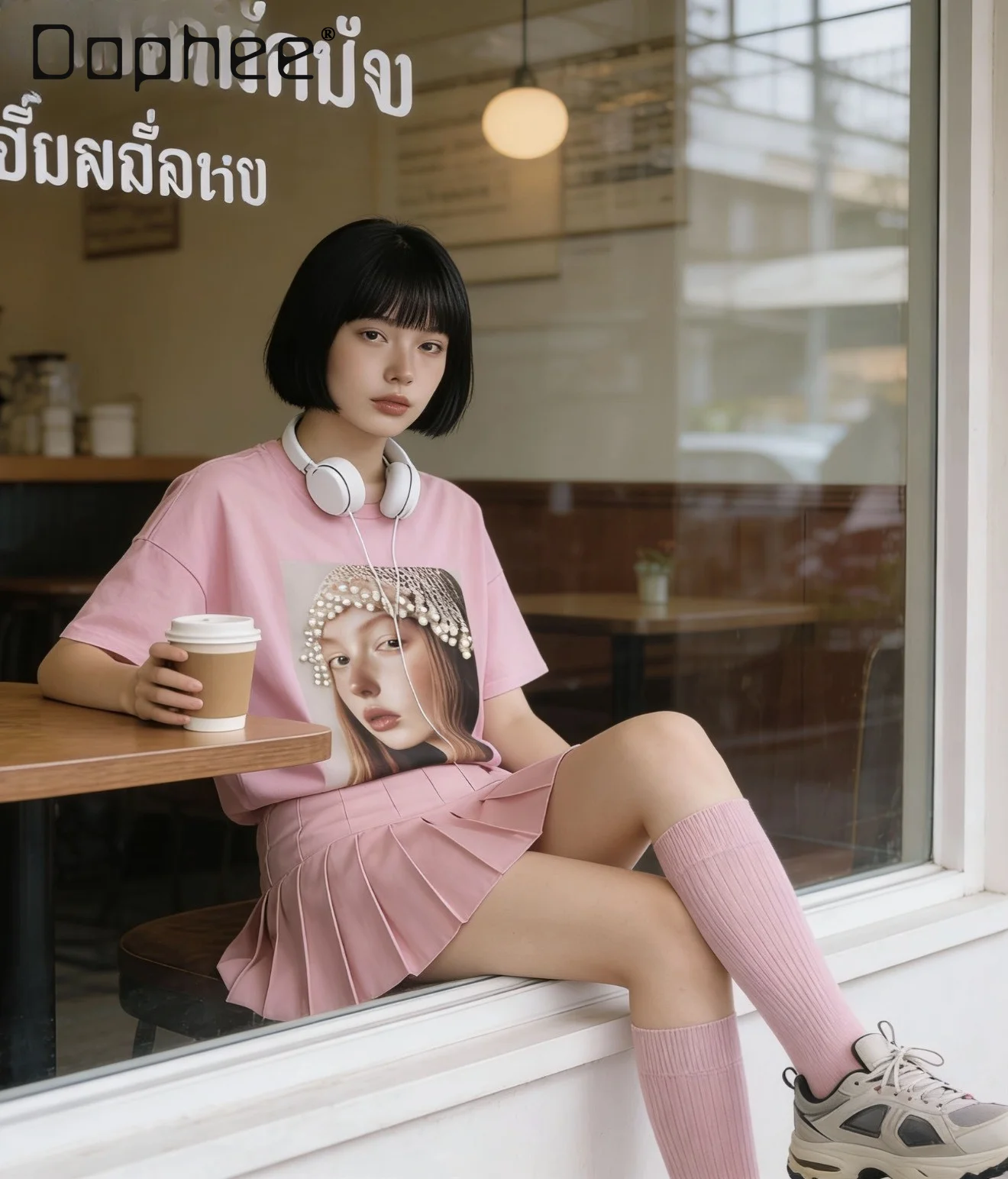 

Pink Short Sleeve T-Shirt for Women 2026 Summer New Fashion Heavy Beaded Character Print Loose Washed Vintage Oversized T Shirt
