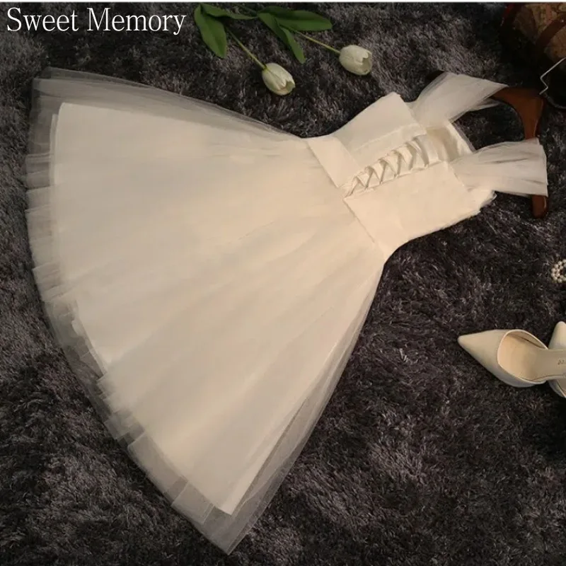 Customized Short Prom Gown Knee Length Wedding Dresses Sweet Memory Girl Princess White Pink Bridesmaid Dress With Bow