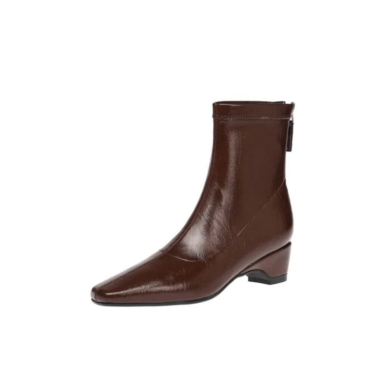 ANOVISHANA Female Mid Calf Boots Suede Leather Pointed Toe 4.5cm Thick Heels Button Belt Buckles Casual Dating Booties Big Size