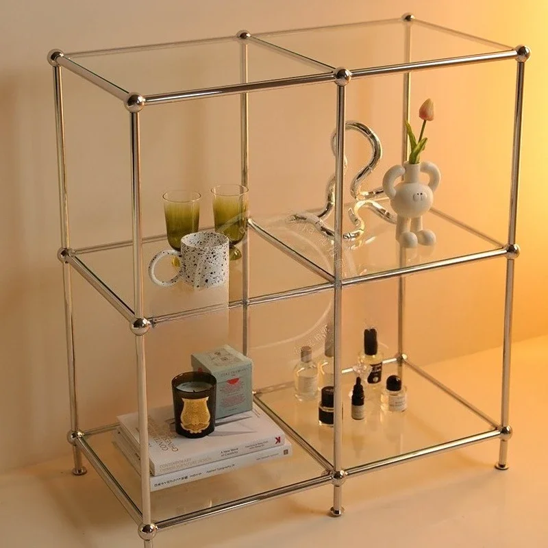 Stainless steel multi-layer glass balcony grid combination figure rack display stand transparent square grid