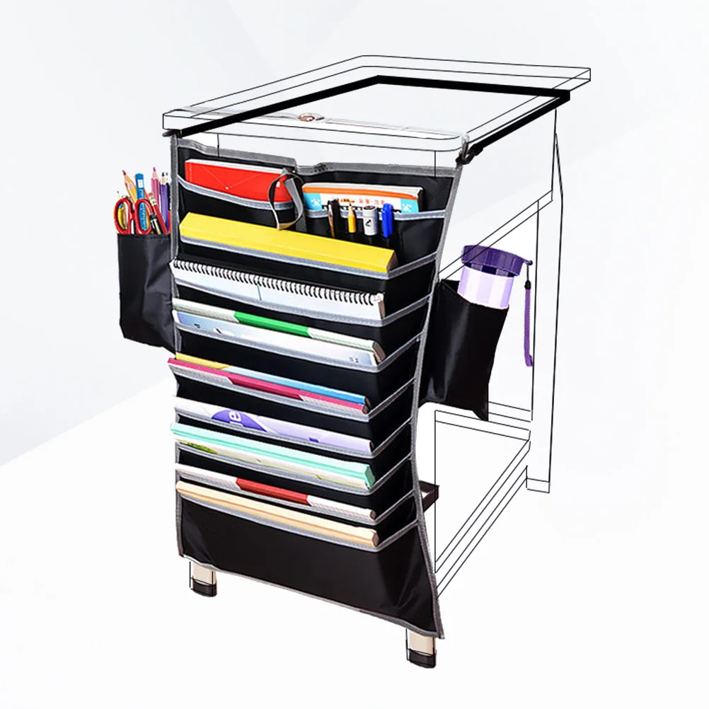 

Desk Hanging Bag Oxford Fabric Large Capacity 8 Pockets Organizer For Books Files Magazines Students Office School Bedroom Black