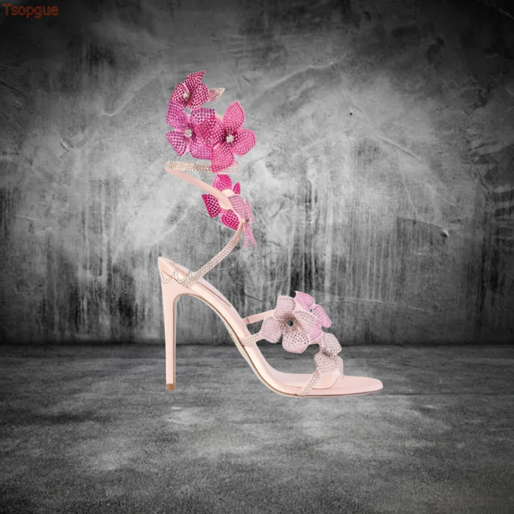 

White Flower Decor Open Toe Sandals Stilettos High Heels High Heel Shoes for Women Fashion Heels 2025 New Zapatos Para Mujere
