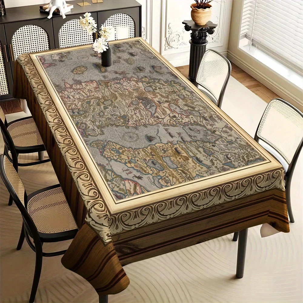 - 1pc High-quality Wood Grain Medieval Ancient Castle Map Pattern - Simple European Style Patternzyc