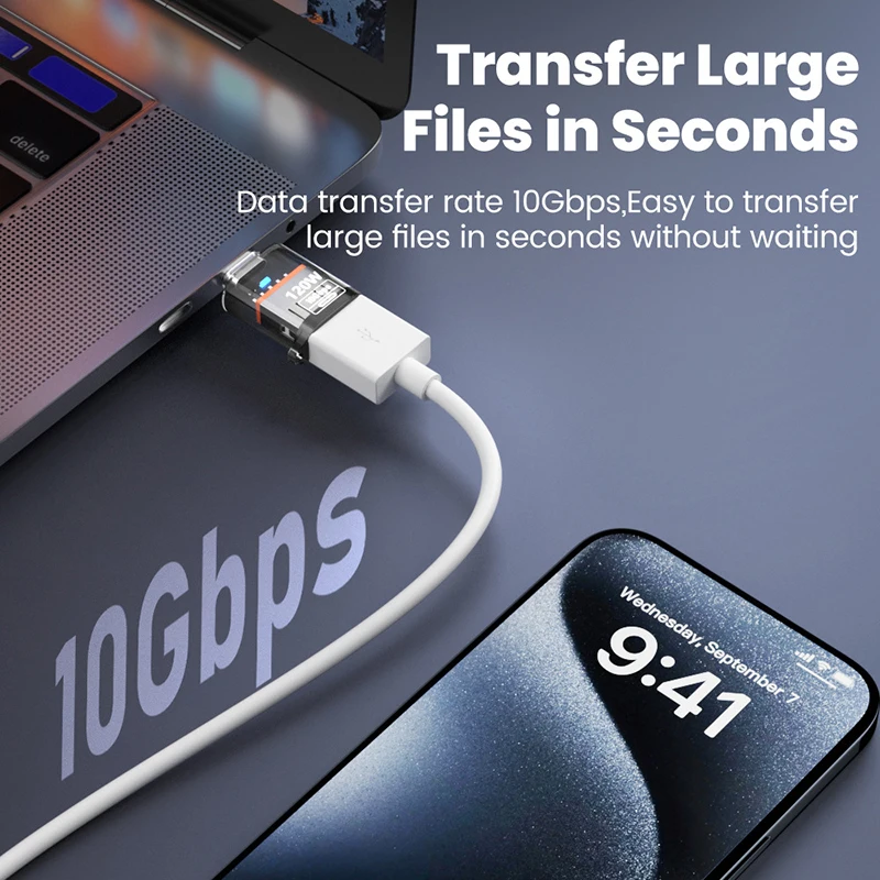 120 واط نوع C إلى USB A OTG محول USB 3.2 إلى نوع C موصل شحن سريع آيفون 15 16 ماك بوك باد هواوي P60 شاومي