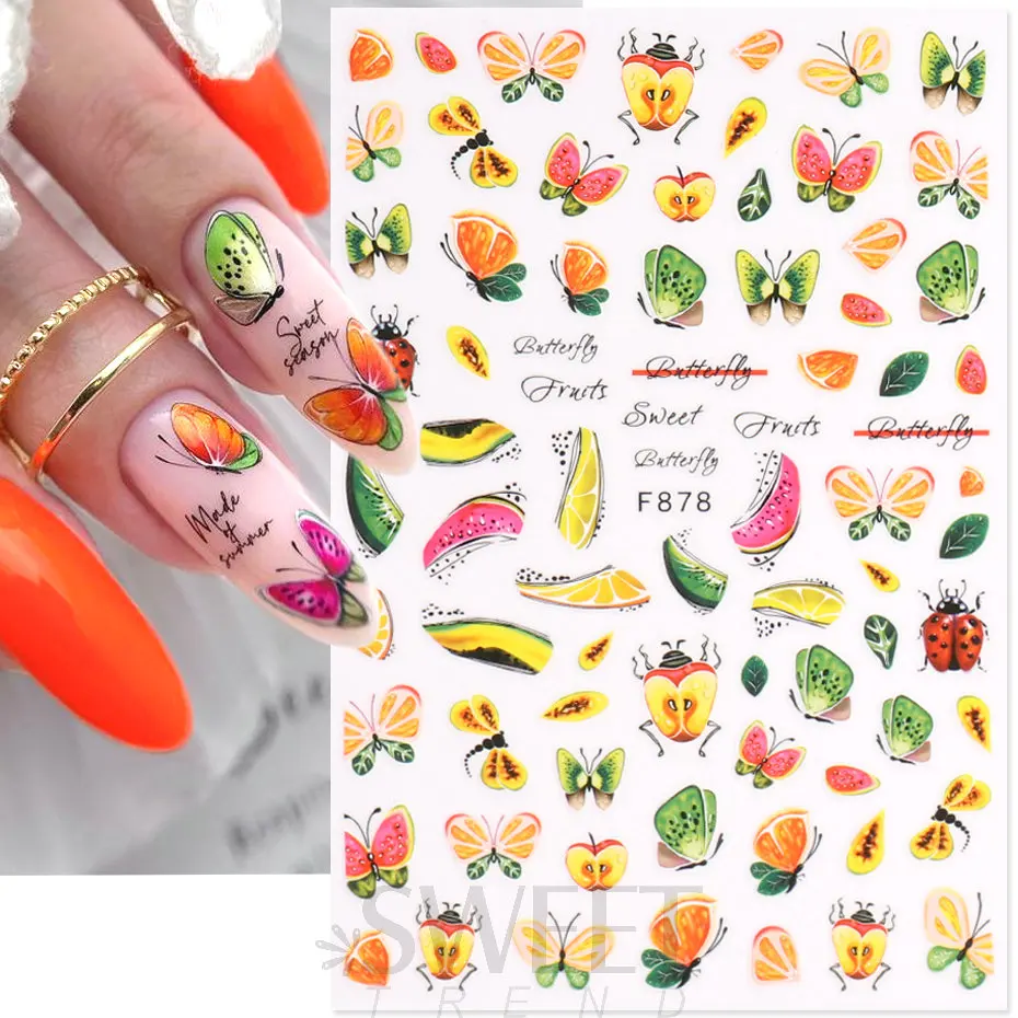 3D Pawpaw Fruit Nail Stickers Lemon Cherry Watermelon Summer Fruit Series Manicure Gel Polish Tattoo Sliders Nail Decoration BEF