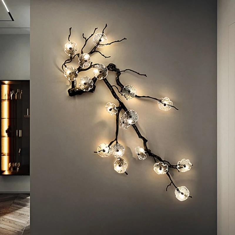 Chinese Style Living Room Background Luxurious Crystal Wall Lamp Corridor Mural Lighting Fixture All Copper Decorative Wall Lamp