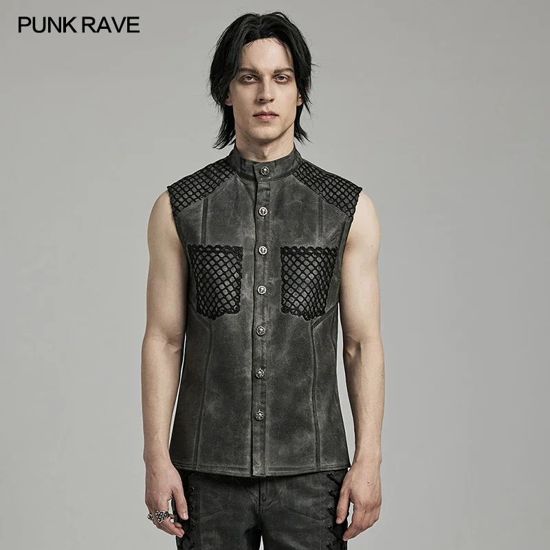 

PUNK RAVE Men's Punk Wasteland Sleeveless Shirt Adopting Pressing Process Irregular Texture Cool Handsome Tops Streetwear