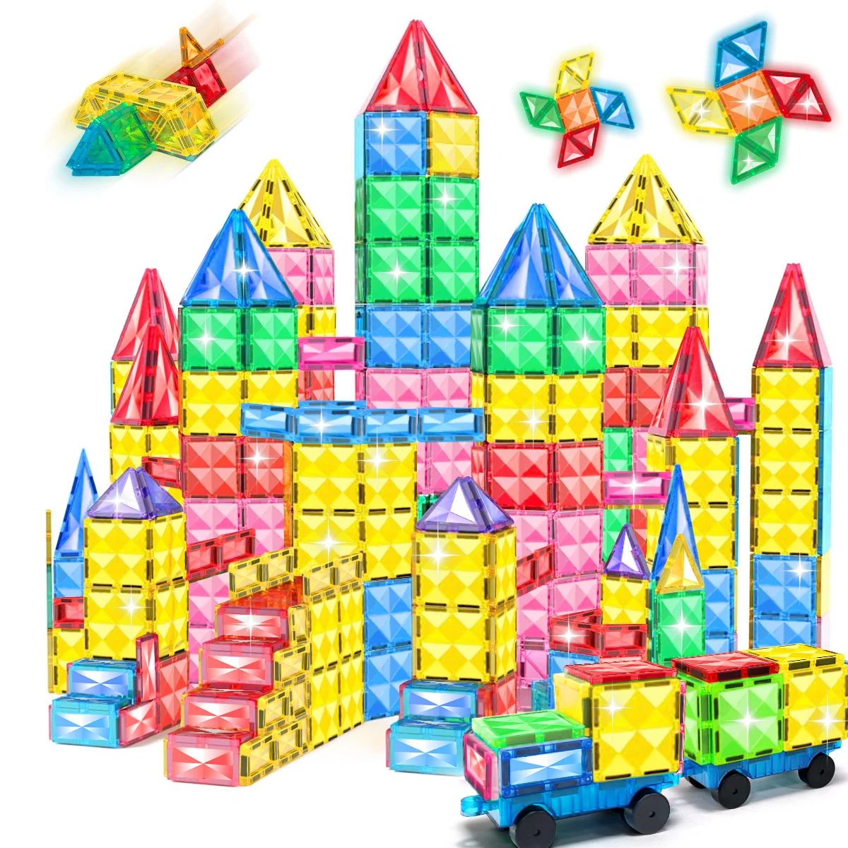 30/50/100PCS Magnetische Bausteine Bau Set 3D Spielzeug Für Kinder Montessori Pädagogisches STEM Blöcke Spielzeug mit Rädern