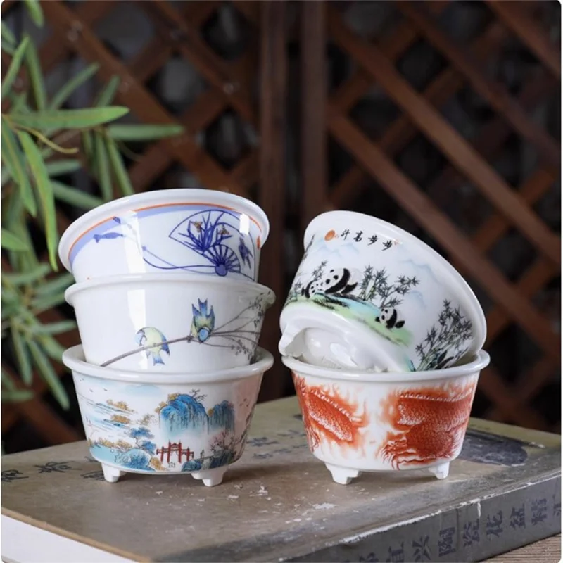 Porcelain Round Bonsai Pot,Small Vase,Home,Sill,Bay Window Decoration,Chinese Pattern