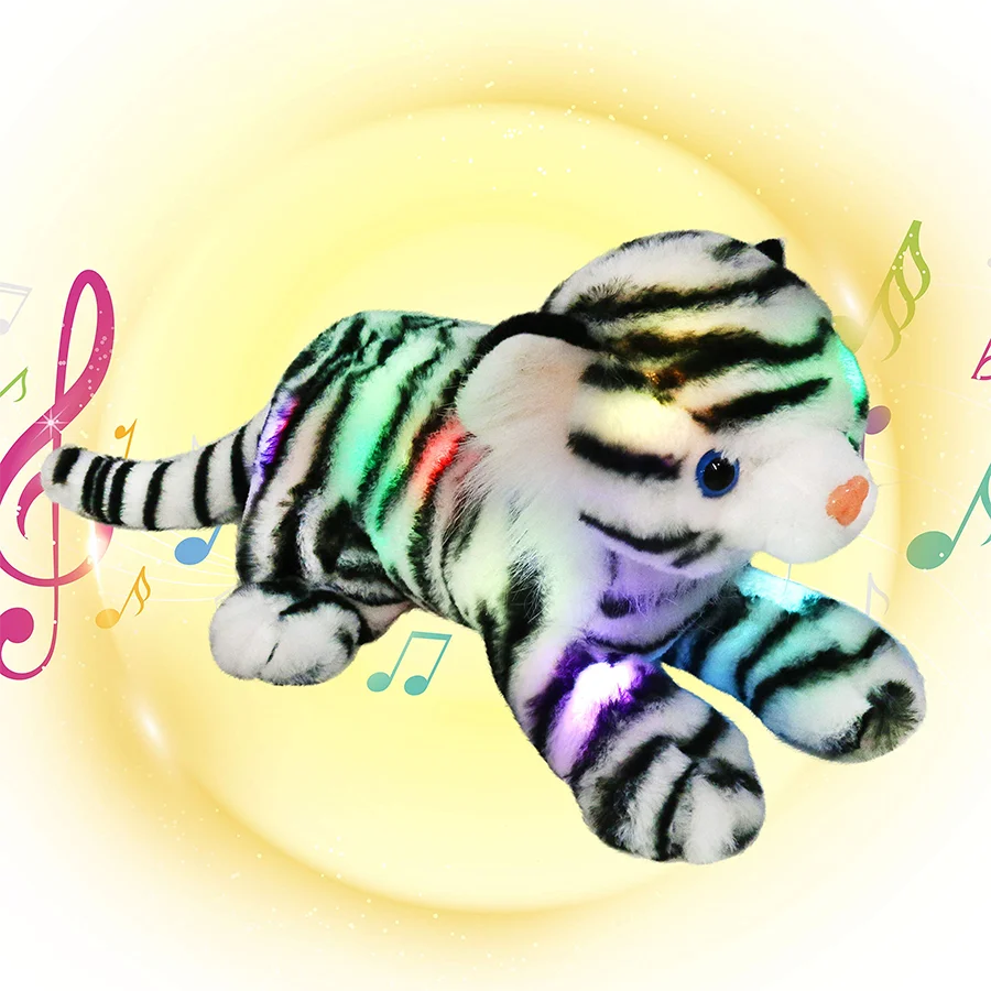 

30cm Glowing Luminous White Tiger Doll Plush LED Light Cute Soft Throw Pillows Music Stuffed Tiger Animals for Girls Children